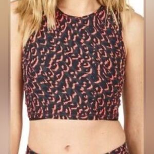 Sweaty Betty Women's Black and orange Leopard Print Crop Top small